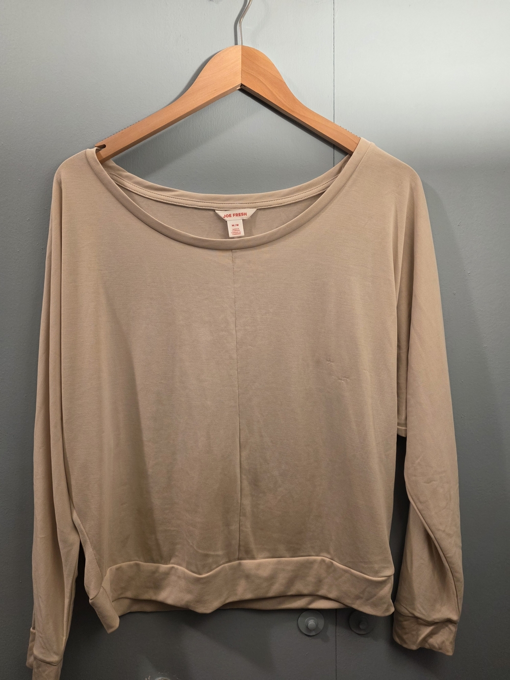 Joe Fresh Women's Long Sleeve Scoop-Neck Top in Beige